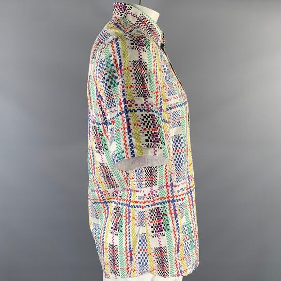 JIL SANDER Size L White Multi-Color Cotton Short Sleeve Shirt - Picture 3 of 7